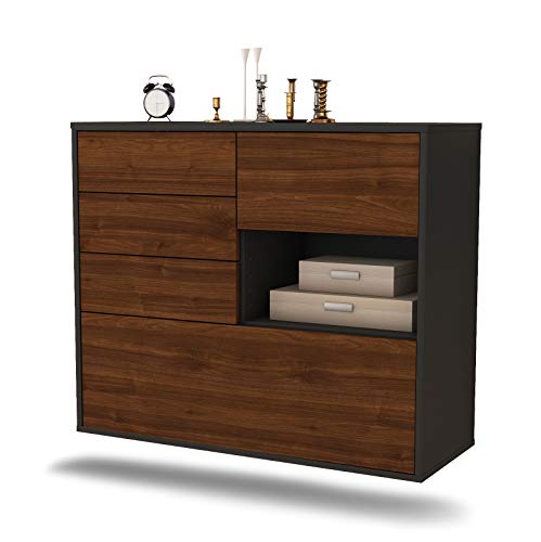 Dekati Sideboard Knoxville hängend (92x77x35cm) Korpus anthrazit matt - Front Holz-Design Walnuss - Push to Open von Dekati