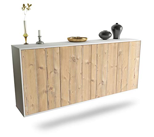 Dekati Sideboard Lakewood hängend (180x77x35cm) Korpus Weiss matt - Front Holz-Design Pinie - Push to Open von Dekati