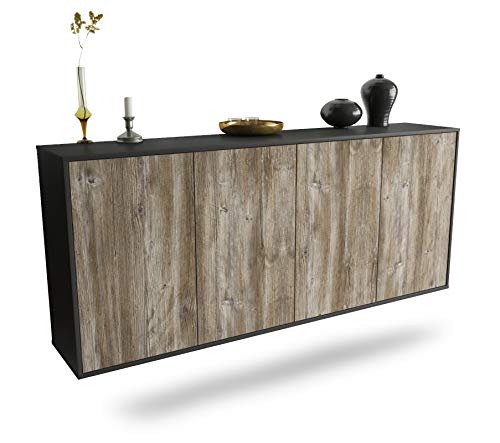 Dekati Sideboard Lakewood hängend (180x77x35cm) Korpus anthrazit matt - Front Holz-Design Treibholz - Push to Open von Dekati