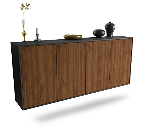 Dekati Sideboard Lakewood hängend (180x77x35cm) Korpus anthrazit matt - Front Holz-Design Walnuss - Push to Open von Dekati