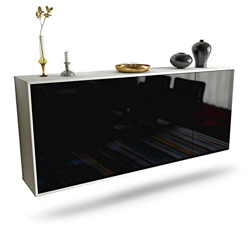 Dekati Sideboard Leipzig hängend (180x77x35cm) Korpus weiß matt - Front Hochglanz Schwarz - Push to Open - Leichtlaufschienen von Dekati