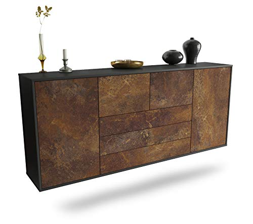 Dekati Sideboard Metairie hängend (180x77x35cm) Korpus anthrazit matt - Front rostigen Industrie-Design - Push to Open - Leichtlaufschienen von Dekati