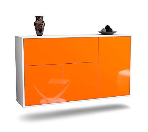 Dekati Sideboard Naperville hängend (136x77x35cm) Korpus Weiss matt - Front Hochglanz Orange - Push to Open von Dekati