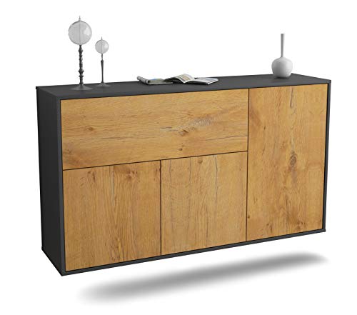 Dekati Sideboard Naperville hängend (136x77x35cm) Korpus anthrazit matt - Front Holz-Design Eiche - Push to Open von Dekati