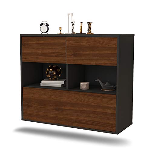 Dekati Sideboard Newport News hängend (92x77x35cm) Korpus anthrazit matt - Front Holz-Design Walnuss - Push to Open von Dekati