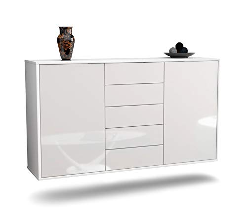 Dekati Sideboard Pembroke Pines hängend (136x77x35cm) Korpus Weiss matt - Front Hochglanz Weiß - Push to Open - Leichtlaufschienen von Dekati