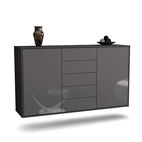 Dekati Sideboard Pembroke Pines hängend (136x77x35cm) Korpus anthrazit matt - Front Hochglanz Grau - Push to Open - Leichtlaufschienen von Dekati