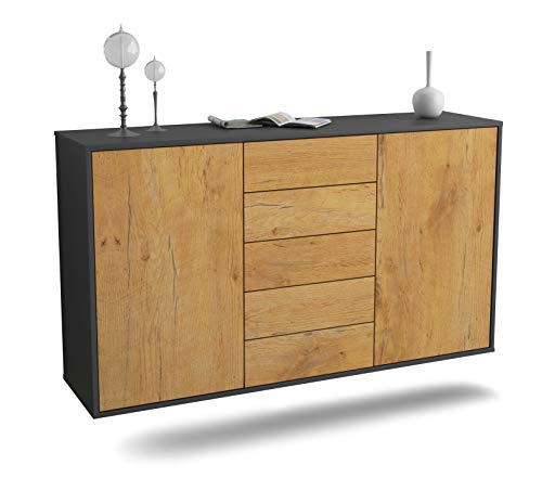 Dekati Sideboard Pembroke Pines hängend (136x77x35cm) Korpus anthrazit matt - Front Holz-Design Eiche - Push to Open - Leichtlaufschienen von Dekati