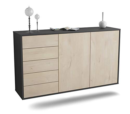 Dekati Sideboard Peoria hängend (136x77x35cm) Korpus anthrazit matt - Front Holz-Design Zeder - Push to Open - Leichtlaufschienen von Dekati