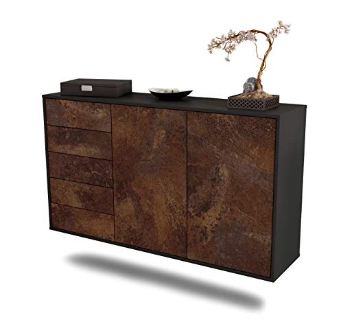 Dekati Sideboard Peoria hängend (136x77x35cm) Korpus anthrazit matt - Front rostigen Industrie-Design - Push to Open - Leichtlaufschienen von Dekati