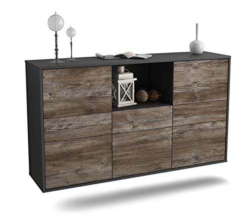 Dekati Sideboard Pomona hängend (136x77x35cm) Korpus anthrazit matt - Front Holz-Design Treibholz - Push to Open - Leichtlaufschienen von Dekati