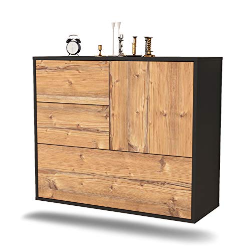 Dekati Sideboard Rancho Cucamonga hängend (92x77x35cm) Korpus anthrazit matt - Front Holz-Design Pinie - Push to Open von Dekati