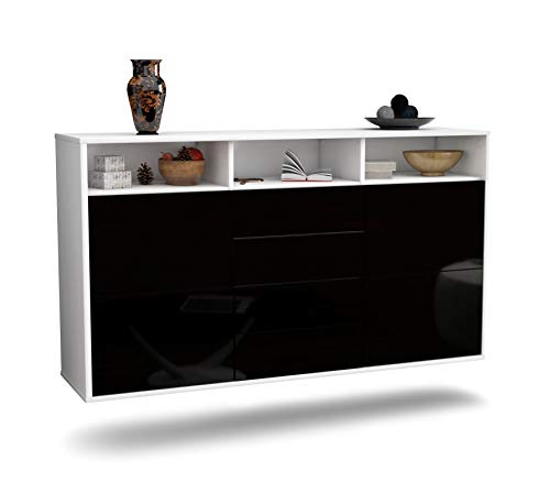 Dekati Sideboard Salem hängend (136x77x35cm) Korpus Weiss matt - Front Hochglanz Schwarz - Push to Open - Leichtlaufschienen von Dekati