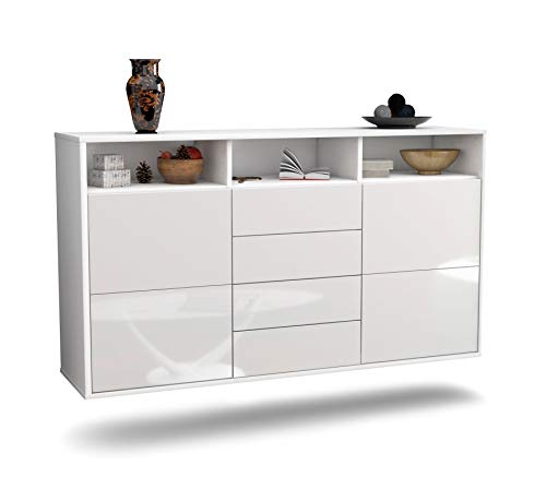 Dekati Sideboard Salem hängend (136x77x35cm) Korpus Weiss matt - Front Hochglanz Weiß - Push to Open - Leichtlaufschienen von Dekati