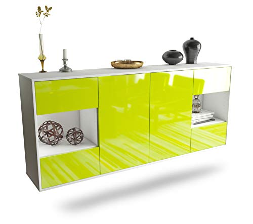 Dekati Sideboard Santa Clara hängend (180x77x35cm) Korpus Weiss matt - Front Hochglanz Grün - Push to Open - Leichtlaufschienen von Dekati