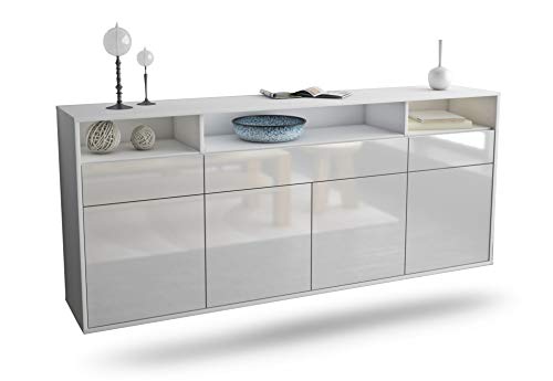 Dekati Sideboard Simi Valley hängend (180x77x35cm) Korpus Weiss matt - Front Hochglanz Weiß - Push to Open - Leichtlaufschienen von Dekati