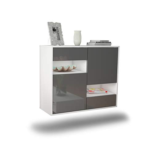 Dekati Sideboard Spokane hängend (92x77x35cm) Korpus Weiss matt - Front Hochglanz Grau - Push to Open von Dekati