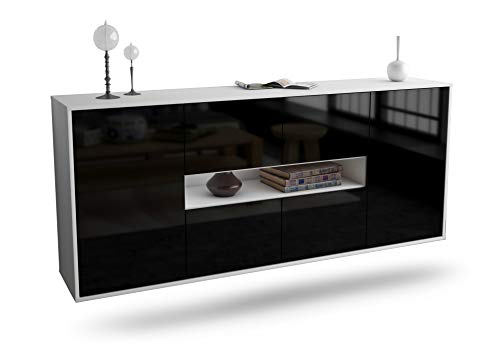 Dekati Sideboard Stamford hängend (180x77x35cm) Korpus Weiss matt - Front Hochglanz Schwarz - Push to Open von Dekati