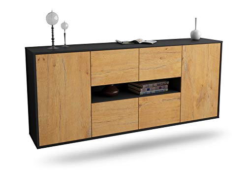 Dekati Sideboard Stamford hängend (180x77x35cm) Korpus anthrazit matt - Front Holz-Design Eiche - Push to Open von Dekati