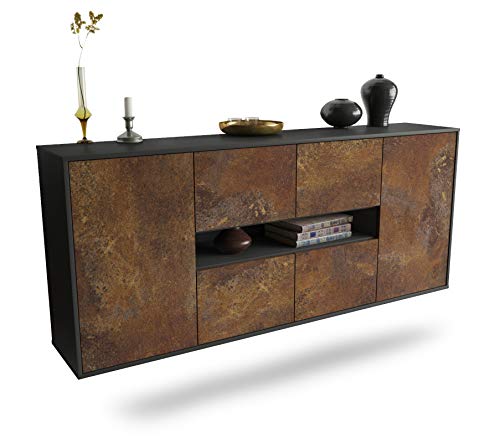 Dekati Sideboard Stamford hängend (180x77x35cm) Korpus anthrazit matt - Front rostigen Industrie-Design - Push to Open von Dekati