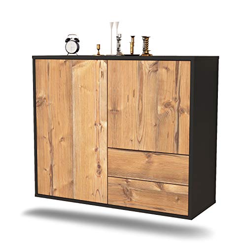 Dekati Sideboard Sunrise Manor hängend (92x77x35cm) Korpus anthrazit matt - Front Holz-Design Pinie - Push to Open von Dekati