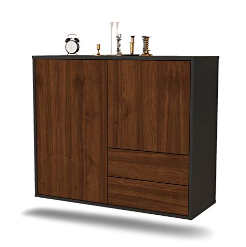 Dekati Sideboard Sunrise Manor hängend (92x77x35cm) Korpus anthrazit matt - Front Holz-Design Walnuss - Push to Open von Dekati