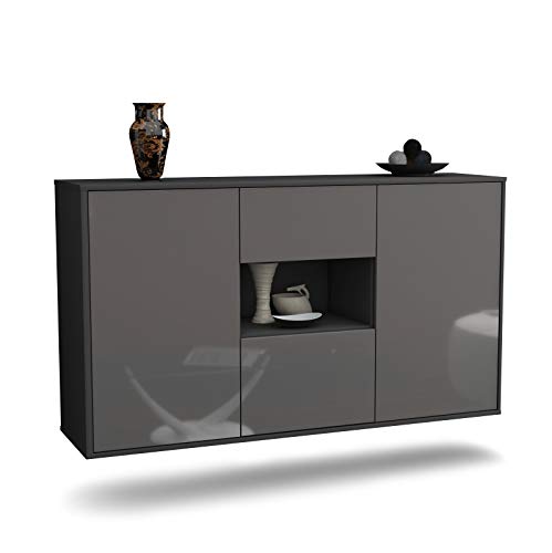 Dekati Sideboard Tallahassee hängend (136x77x35cm) Korpus anthrazit matt - Front Hochglanz Grau - Push to Open - Leichtlaufschienen von Dekati