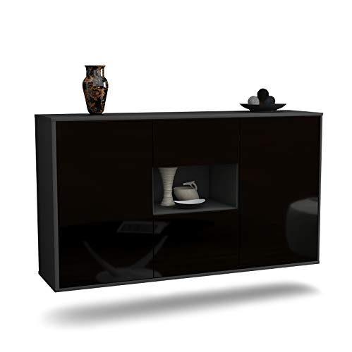 Dekati Sideboard Tallahassee hängend (136x77x35cm) Korpus anthrazit matt - Front Hochglanz Schwarz - Push to Open - Leichtlaufschienen von Dekati