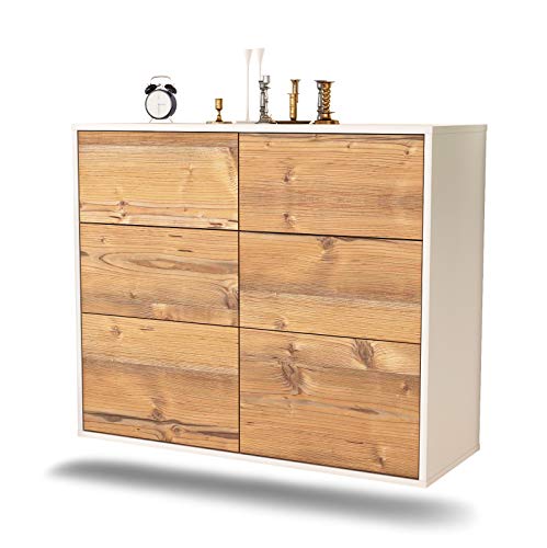 Dekati Sideboard Tempe hängend (92x77x35cm) Korpus Weiss matt - Front Holz-Design Pinie - Push to Open von Dekati