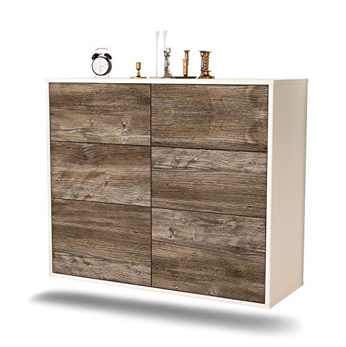 Dekati Sideboard Tempe hängend (92x77x35cm) Korpus Weiss matt - Front Holz-Design Treibholz - Push to Open von Dekati