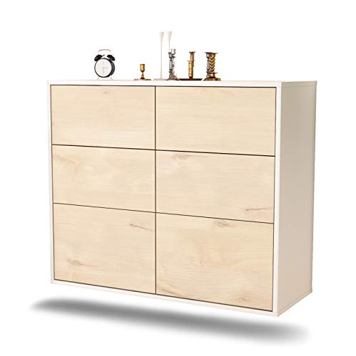 Dekati Sideboard Tempe hängend (92x77x35cm) Korpus Weiss matt - Front Holz-Design Zeder - Push to Open von Dekati