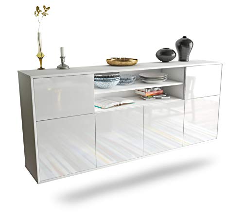 Dekati Sideboard Topeka hängend (180x77x35cm) Korpus Weiss matt - Front Hochglanz Weiß - Push to Open von Dekati