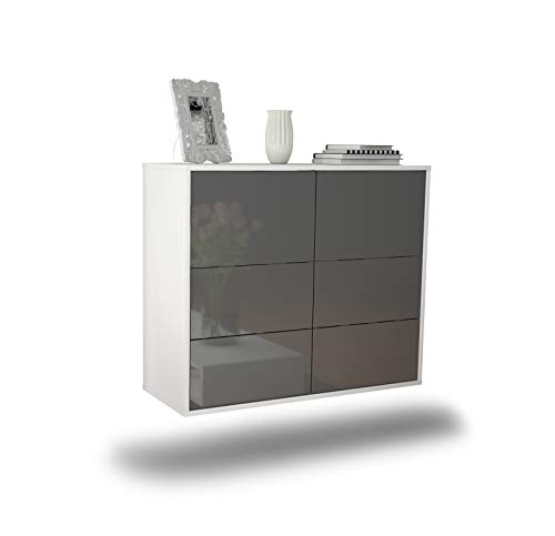 Dekati Sideboard Worcester hängend (92x77x35cm) Korpus Weiss matt - Front Hochglanz Grau - Push to Open von Dekati