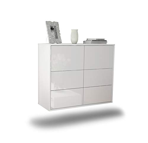 Dekati Sideboard Worcester hängend (92x77x35cm) Korpus Weiss matt - Front Hochglanz Weiß - Push to Open von Dekati