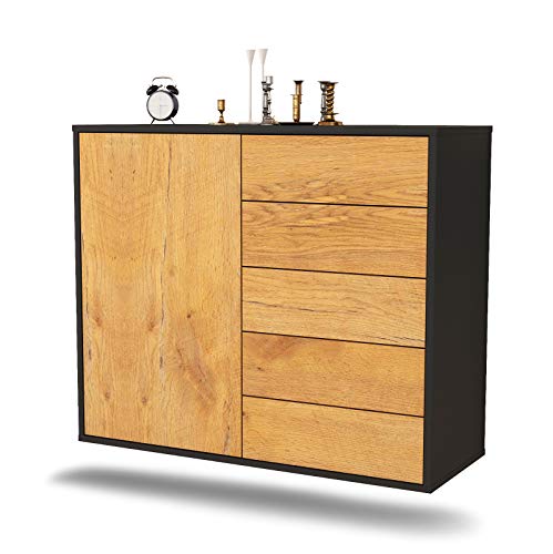 Dekati Sideboard Yonkers hängend (92x77x35cm) Korpus anthrazit matt - Front Holz-Design Eiche - Push to Open von Dekati