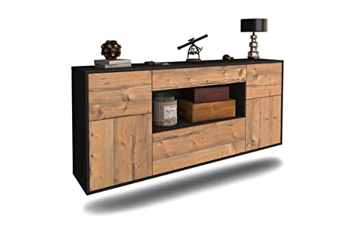 Kommode Sideboard hängend - Oldenburg - Korpus anthrazit matt - Front Holz Design Pinie- (180x77x35cm) - Push to Open Technik & hochwertigen Leichtlaufschienen - Made in Germany von Dekati