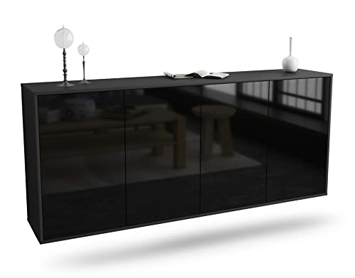 Kommode Sideboard hängend - Recklinghausen - Korpus anthrazit matt - Front Hochglanz Design Schwarz- (180x77x35cm) - Push to Open Technik & hochwertigen Leichtlaufschienen - Made in Germany von Dekati