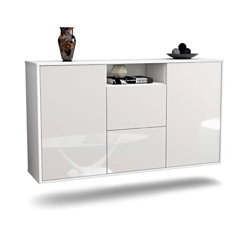 Sideboard Dayton hängend (136x77x35cm) Korpus Weiss matt - Front Hochglanz Weiß - Push to Open von Dekati