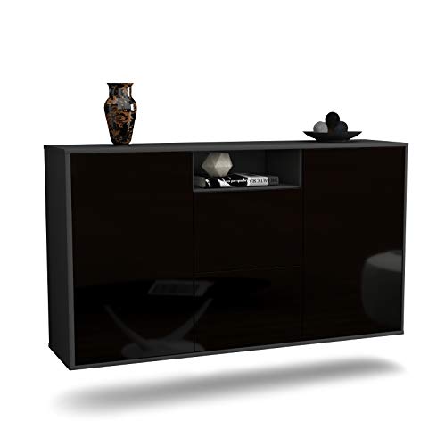 Sideboard Dayton hängend (136x77x35cm) Korpus anthrazit matt - Front Hochglanz Schwarz - Push to Open von Dekati