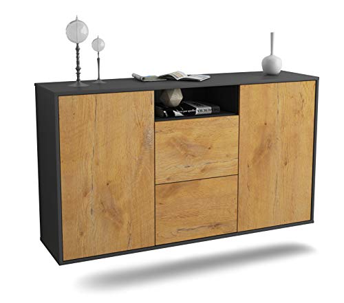 Sideboard Dayton hängend (136x77x35cm) Korpus anthrazit matt - Front Holz-Design Eiche - Push to Open von Dekati