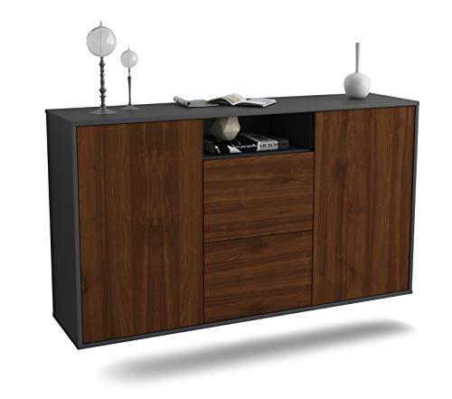 Sideboard Dayton hängend (136x77x35cm) Korpus anthrazit matt - Front Holz-Design Walnuss - Push to Open von Dekati