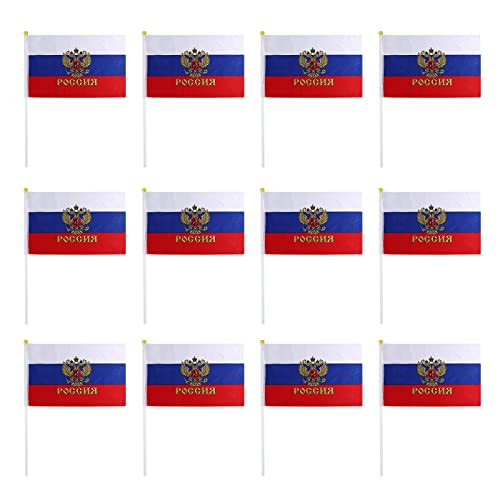 Hunderte Aussichten Russische Flagge, 12 Stück, kleine Miniatur Russische Flaggen mit Fahnenmast von Dekimasu