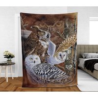 Vintage Eulen Fleecedecke Wildtiere Überwurf - Weiches Polyester von Deklewforlove