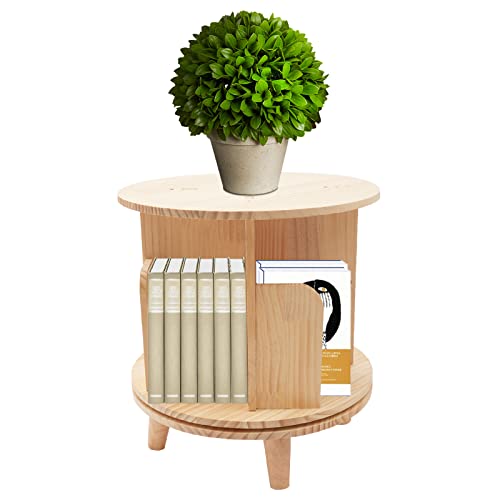 Dekltus Drehbares Bücherregal,Rotating Bookshelf 360 Grad Rund Standregale Mini Holz Beistelltisch, Einlagig Regal Drehbares Bücherregal für Wohn,Schlafzimmer - 31×46CM von Dekltus