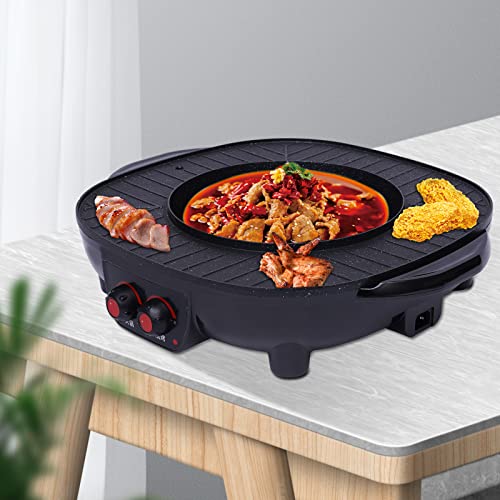 Elektrischer Hot Pot Grill, 2 in1 Multifunktion Hotpot Topf 2000 Watt/ 26cm Ø/ 3L, Thai Barbecue Fondue Raclette Korean BBQ Grill für 5-6 Personen von Dekltus