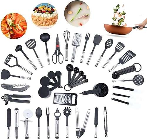 Küchenhelfer Set, Küchengerät 40 Stücke Silikon Kochgeschirr Set, Antihaft Hitzebeständiger Silikonspatel Set,KüChen Gadgets,Schwarz Küchenhelfer Set, Küchengerät 40 Stücke Silikon Kochgeschirr Set, Antihaft Hitzebeständiger Silikonspatel Set,KüChen Gadgets,Schwarz von Dekltus