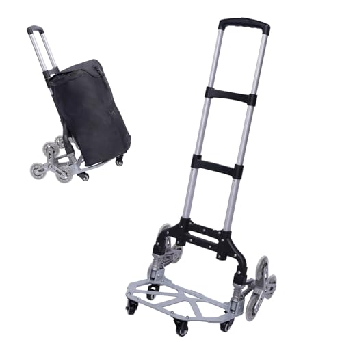 Sackkarre Treppensteiger Klappbare Treppensackkarre mit Leiselaufrädern und Abnehmbarer wasserdichter Tasche, Aluminium Sackkarre Treppe Höhenverstellbarer Griff, Tragkraft 75 kg von Dekltus