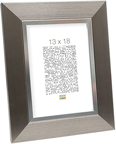 Deknudt Bilderrahmen 13x18 Kunststoff Silber Bilderrahmen in silberfarbe mit silberner Innenkante | Mattes Qualitätsglas Preis pro Stück von DEKNUDT