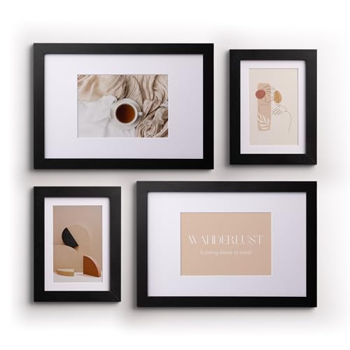 DEKNUDT FRAMES Bilderrahmen Collage & Galerie 4er Set mit verschiedene Größen (2x 13x18cm und 2x 20x30cm, Schwarz) - MDF- Bilderrahmen Holz - Bilder aufhängen oder aufstellen von DEKNUDT