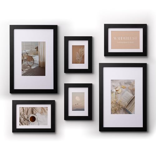 DEKNUDT FRAMES Bilderrahmen Collage & Galerie 6er Set mit verschiedene Größen (2x (10x15cm, 13x18cm & 20x30cm), Schwarz) - MDF- Bilderrahmen Holz - Bilder aufhängen oder aufstellen von DEKNUDT